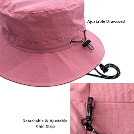 woogwin Waterproof Bucket Rain Hat with Chin Strap Quick Dry Packable Boonie Sun Hat Safari Hat UV Protection(Pink1)