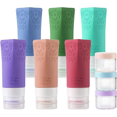 Cosmetic Travel Containers, Leakproof Silicone Travel Bottles Set, TSA Approved Travel Size Cosmetic Toiletries Containers Accessories Set for Shampoo Conditioner Facial Cleanser Cream