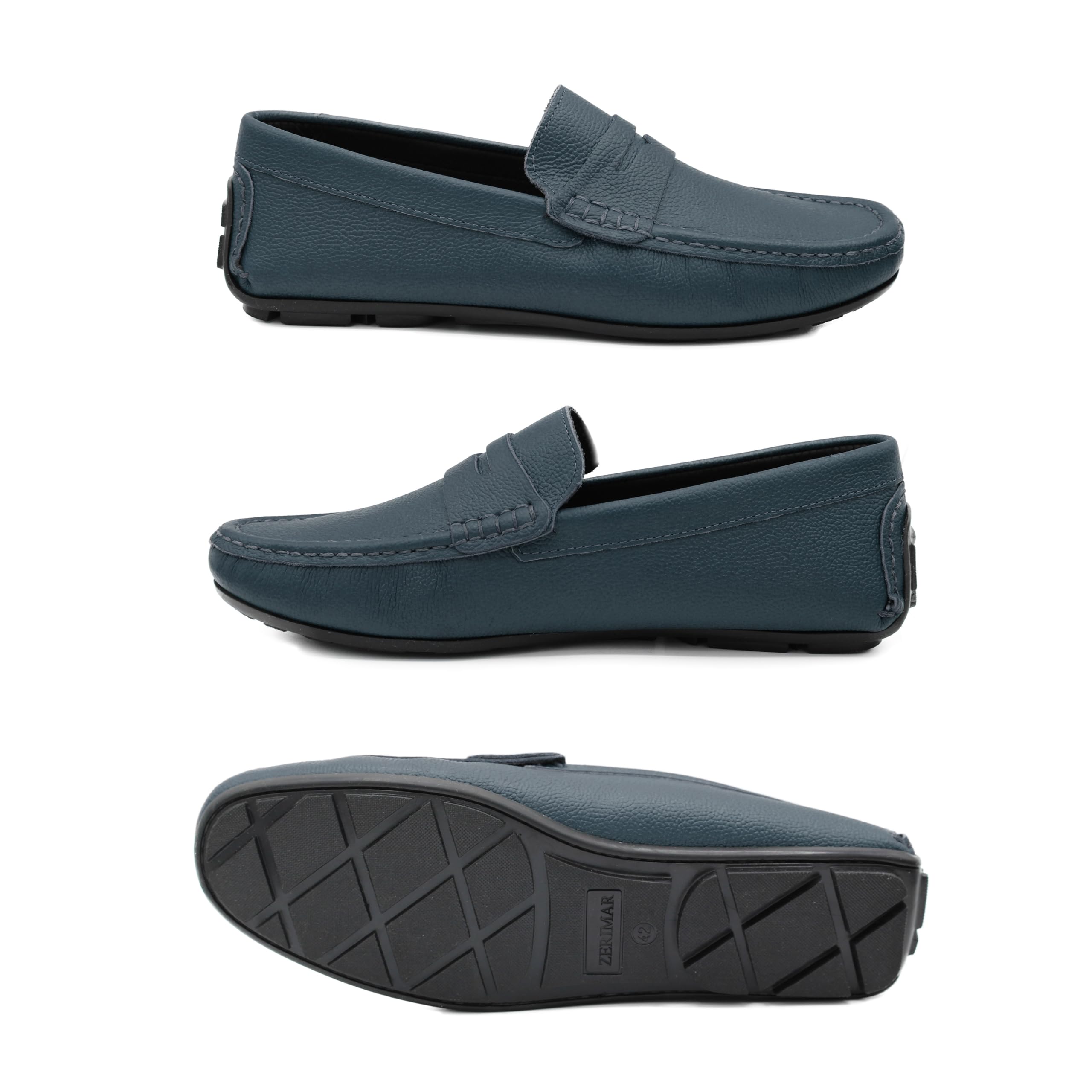 Zerimar mocasín clásico de Antifaz en Cuero de Vacuno, fabricación artesana, diseño práctico y Elegante, Zapato cómodo con Acabado Premium