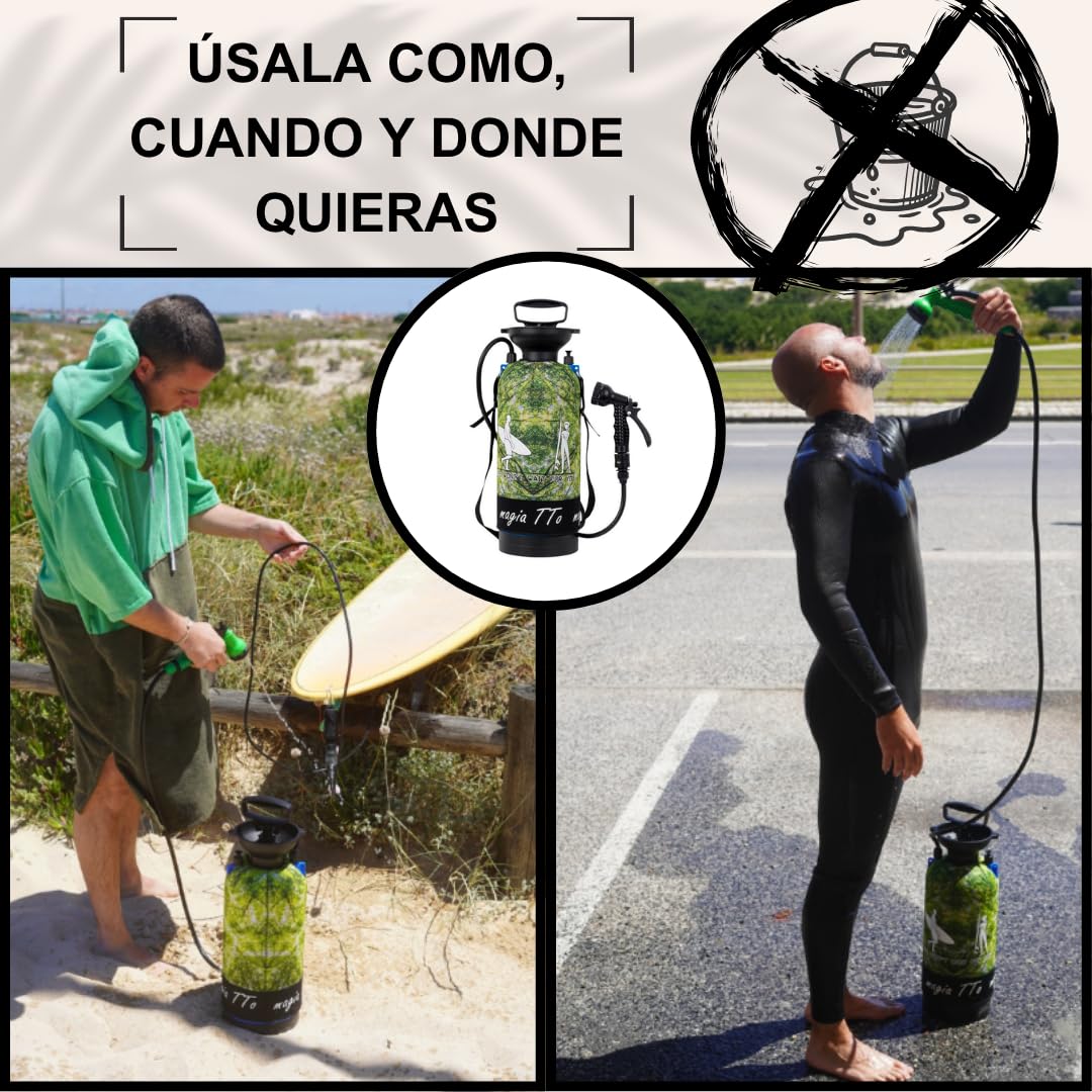 Ducha Portátil Camping, Bombeo Manual 8L [Sin Electricidad] – Ducha Camper, Viaje, Playa, Surf, Senderismo, Perro y Mascotas – Fácil Transporte y Aseo al Aire Libre