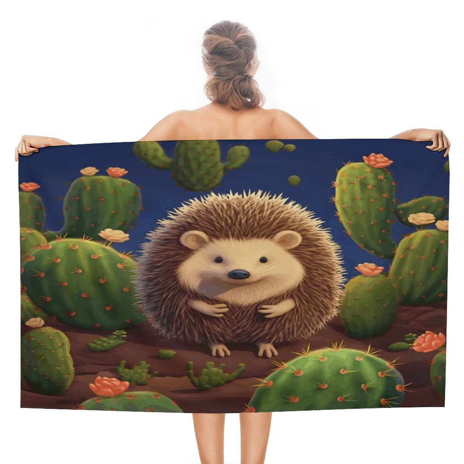 VstaDank Hedgehog Cactus Beach Towels Super Absorbent Soft Lightweight Towel Large Stylish Swim Pool Towels Quick-Dry Oversize Bath Towel Travel Blankets for Adult Vacation&Gift