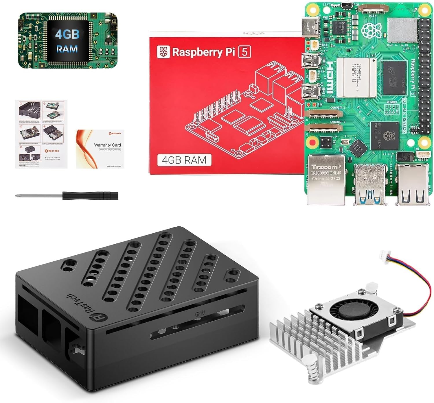 RasTech Raspberry Pi 5 Kit 4GB RAM with Pi 5 Case,Active Cooler