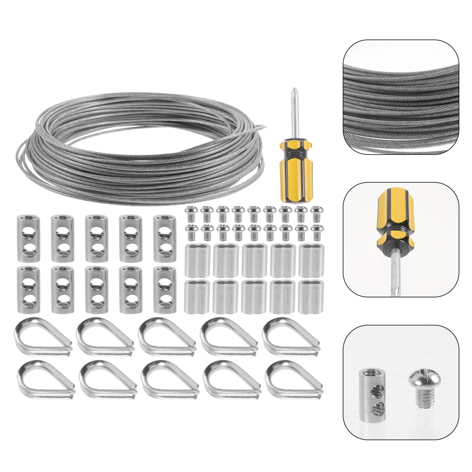 SEWOART 1 Set Silver Rope Rigging Kit Wire Rope Rope Crimp Stainless Steel