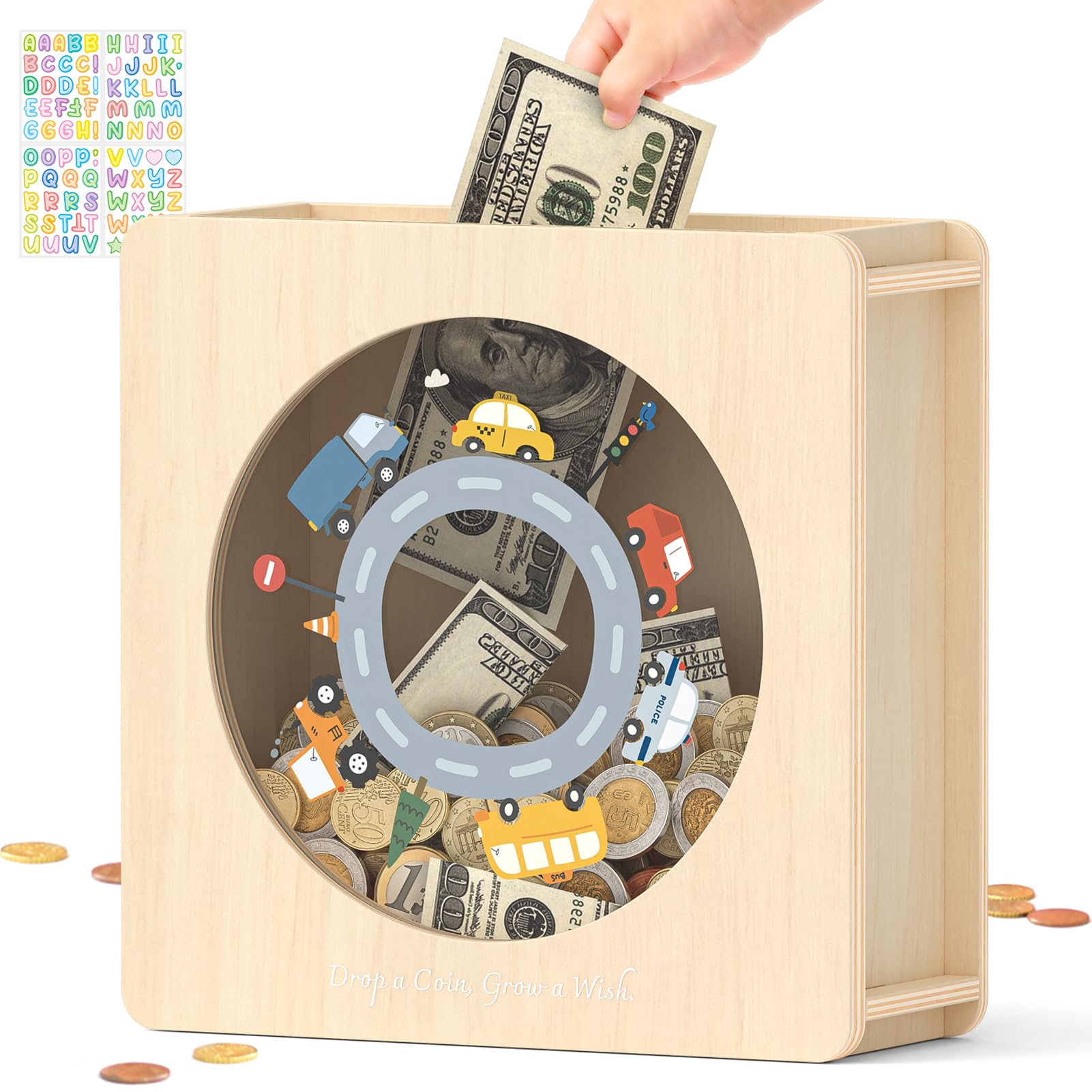 Summidate Custom Piggy Bank for Kids, Wooden Reusable Framed Money Bank