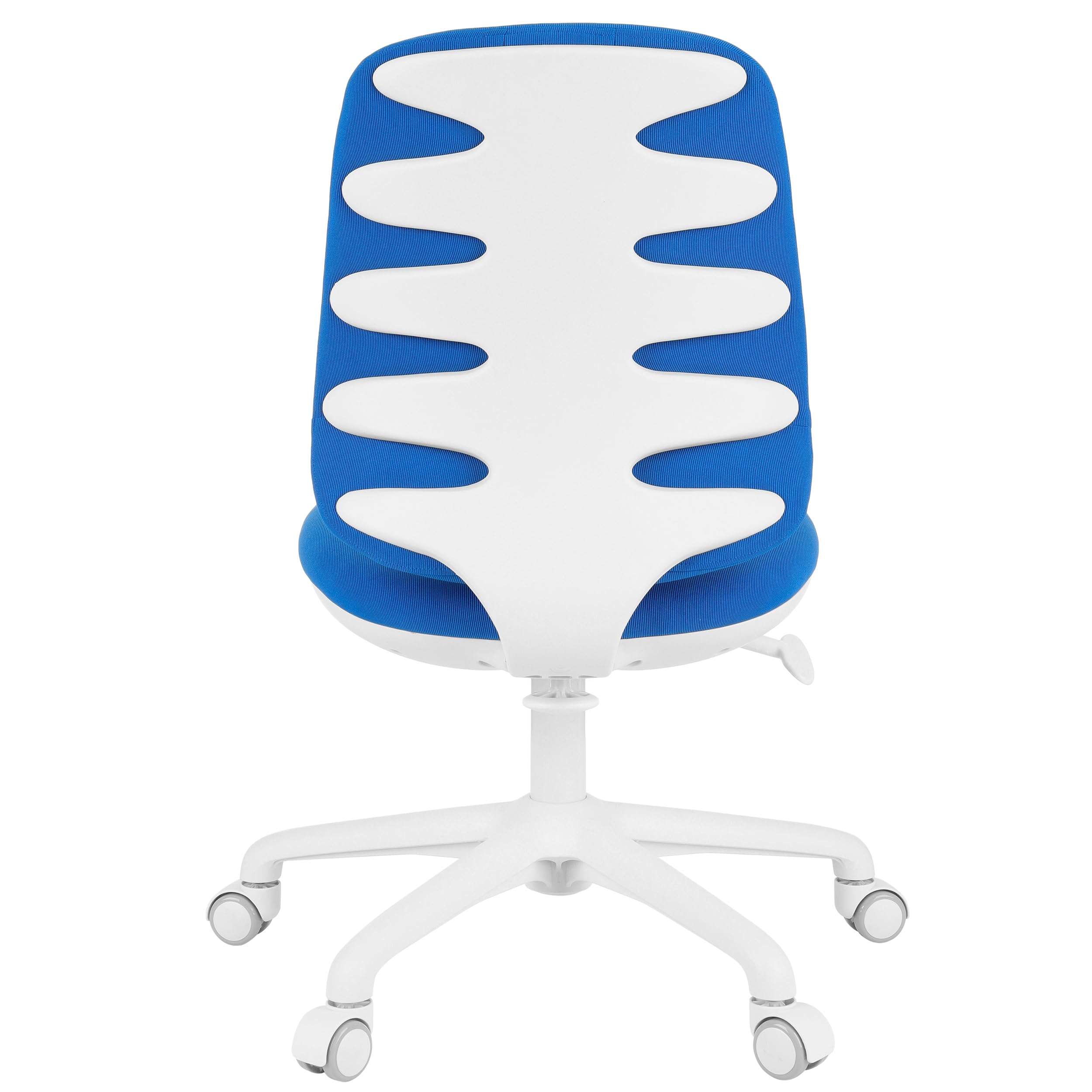 Drehstuhl für Kinder und Jugendliche Active White, Rückenlehne mit Tiefenverstellung, ergonomische Rillen an der Rückenlehne, maximale Belastung bis 150 kg, korrekte Sitzhaltung. (White/Blue)