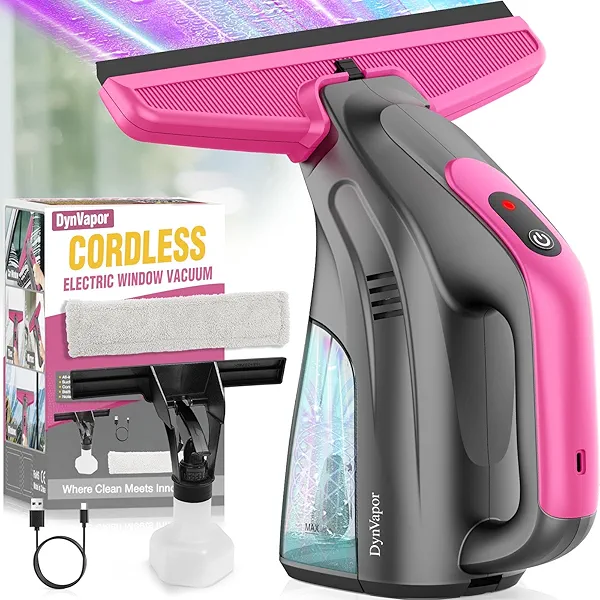 DynVapor Streak-Free, Powerful and Cordless Window Vacuum Squeegee, Strong Suction and Lightweight Window Cleaner Gift with Microfiber Cloth Deep Cleans Window, Shower Glass, Mirror and Car Windshield