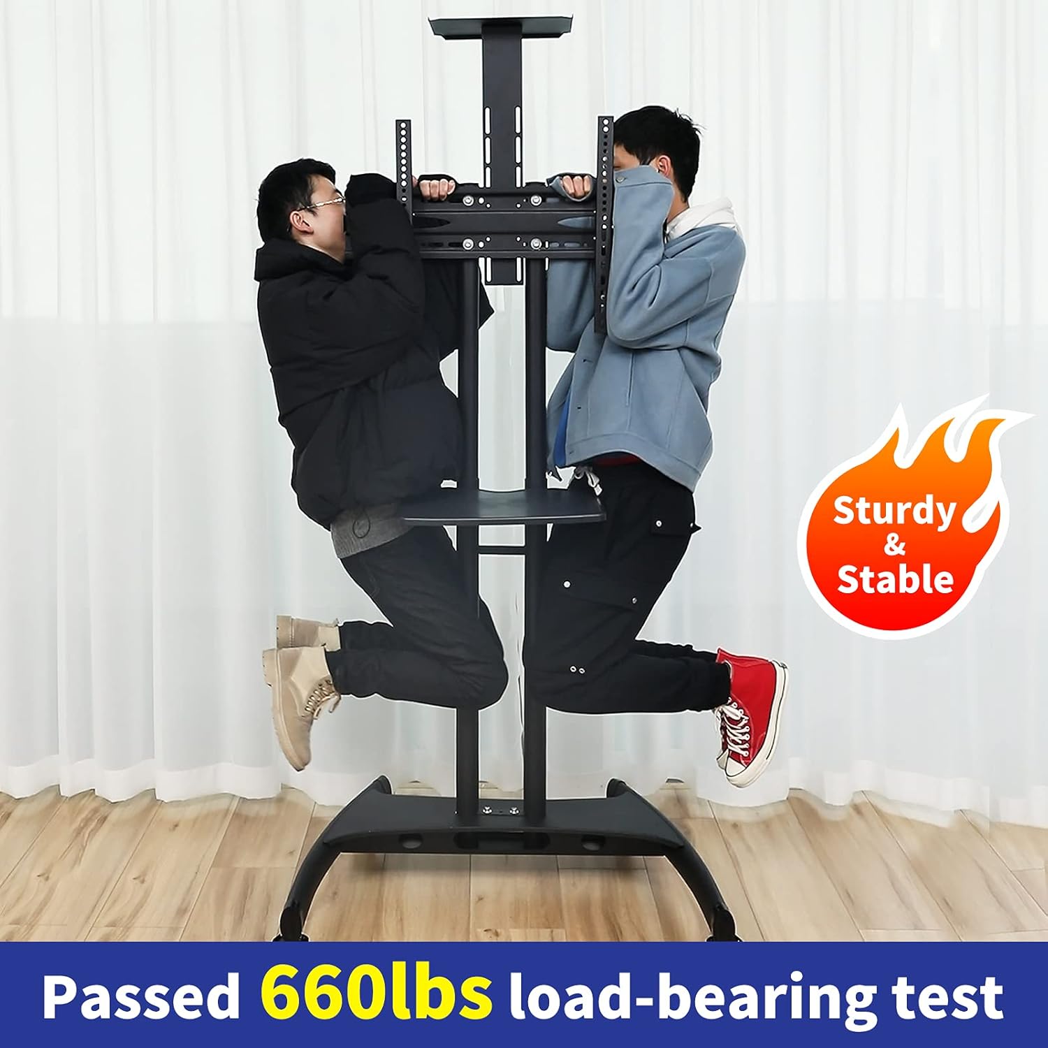 Mobile/Rolling TV Cart with Wheels for 32-70 Inch LCD LED Flat/Curved Screen TVs, UL Certificated Outdoor/Floor TV Stand, Height Adjustable TV Trolley with Shelf Up to 132 lbs Max VESA 600x400mm-TC005 : Office Products