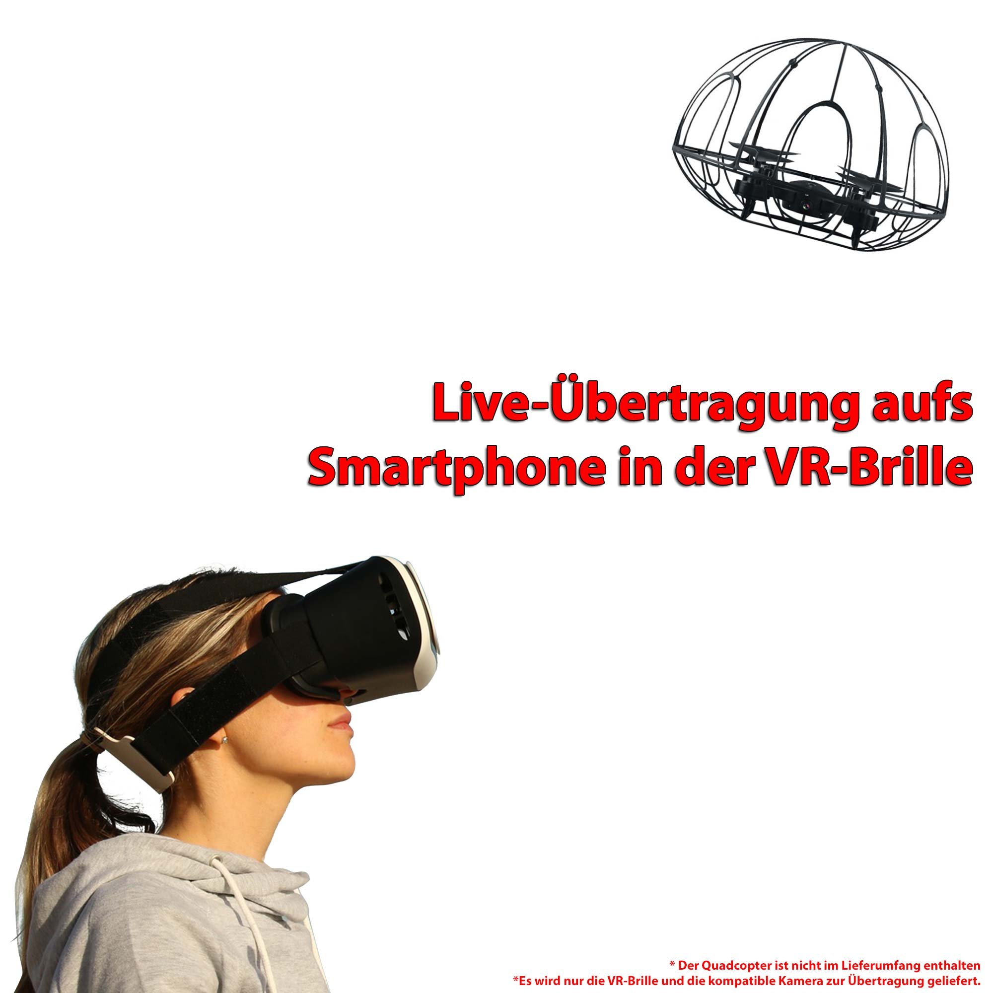 RC ferngesteuerte 4-Kanal mini Drohne mit FPV WiFi Kamera für Live-Videos auf Smartphone und VR-Brille, 3D-Flip Flying-Ball LED Drone mit Schutz-Käfig, Spielzeug Quadrocopter für Kinder und Erwachsene