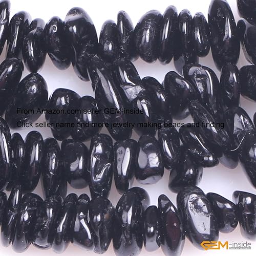 Miniatura 4 de GEM-Inside - Cuentas de piedras preciosas naturales de turmalina negra de turmalina natural de 0.27 x 0.51 pulgadas para hacer joyas, hebras de 15