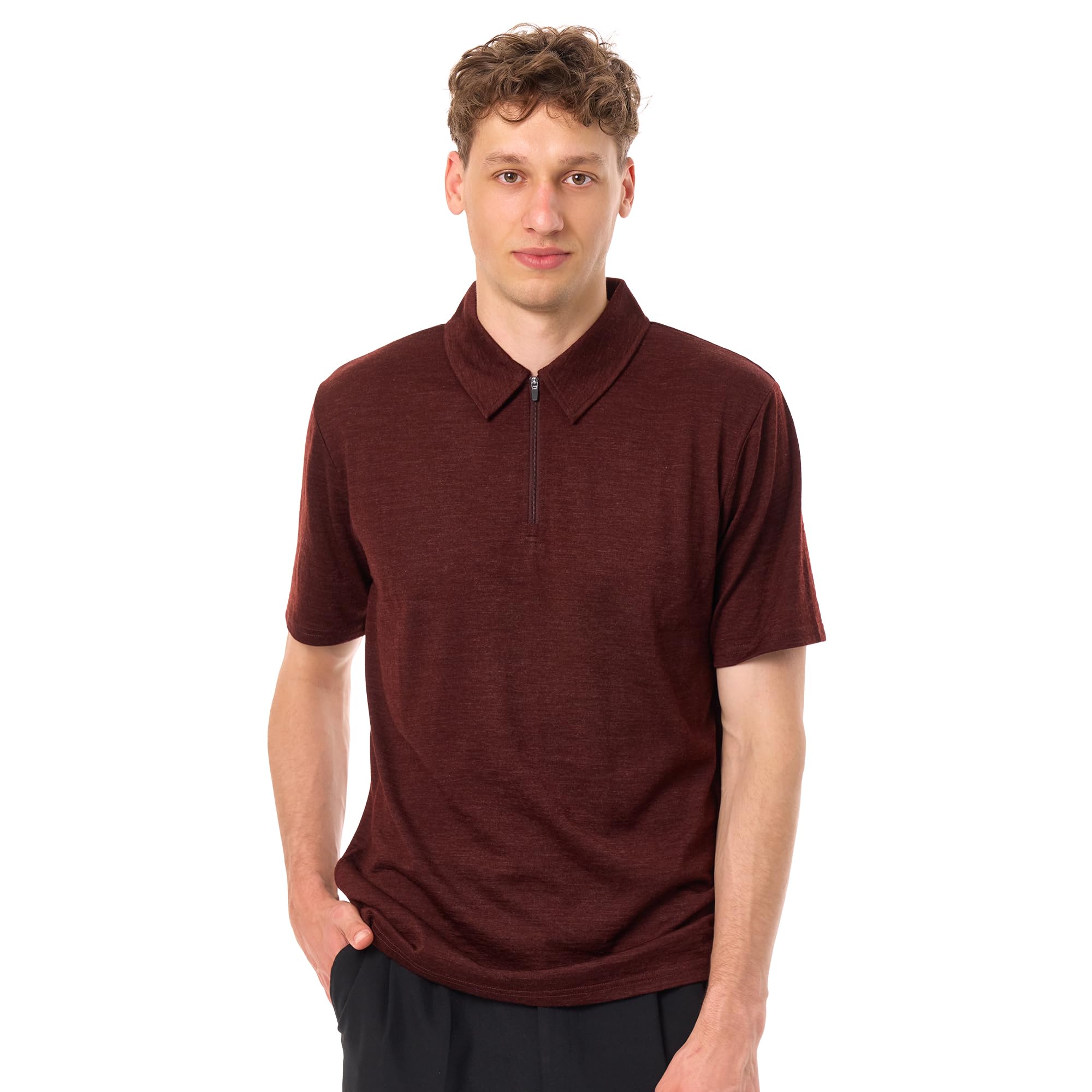 Merino.tech 100% Chemise Homme Merinos à Col Polo Zip – Bureau et Plein Air