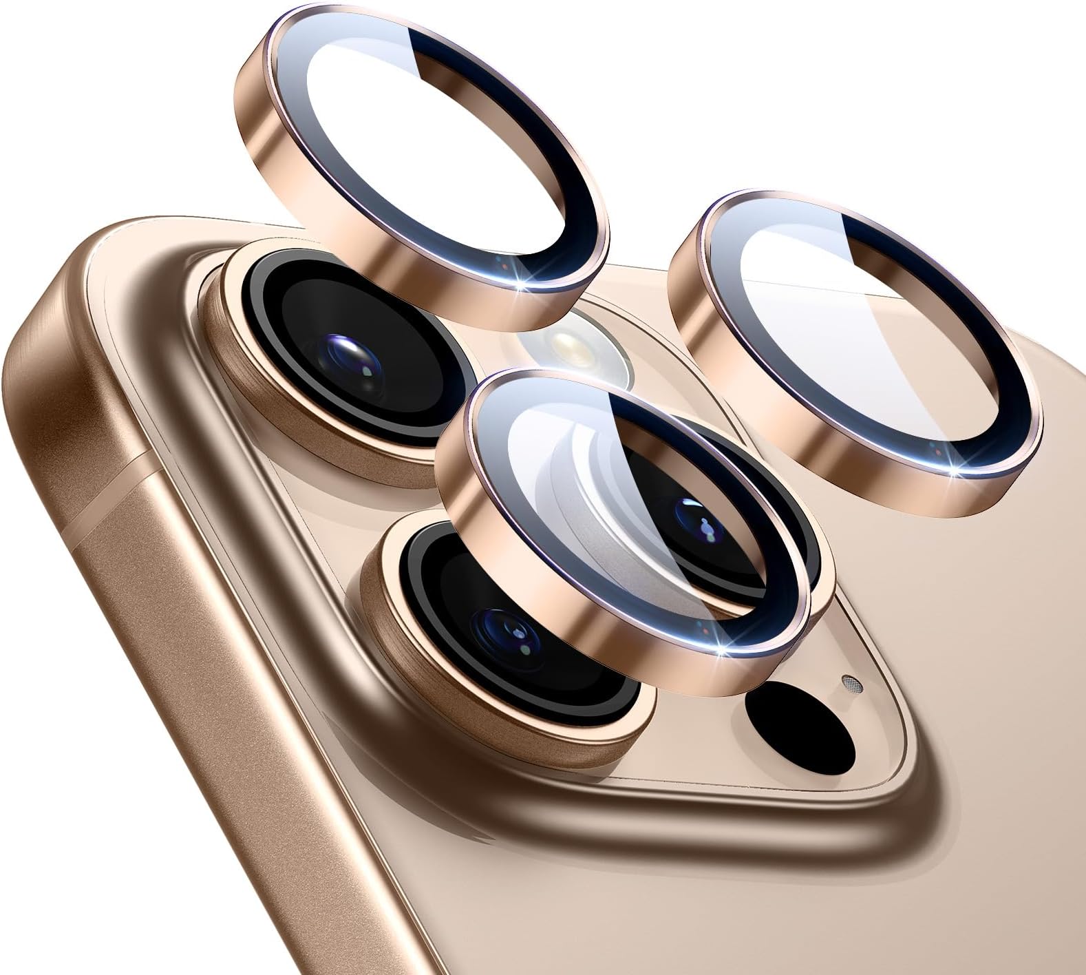 Cameras Lens Protector for iPhone 17 Pro Max/ 17 Pro/ 16 Pro Max/ 16 Pro/ 15 Pro Max/ 15 Pro/ 14 Pro Max/14 Pro, Ultra-tough HD Individual Lens Protectors, Tempered Glass, 1 Pack, Desert Titanium