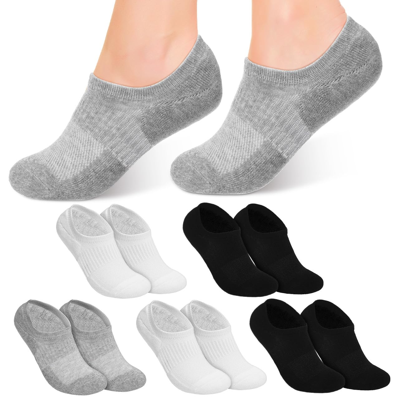 ibasenice 6 Paia Calzini Invisibili Antideformazione in Cotone Pettinato Unisex Fondo in Spugna Morbida e Comoda, Calze Corte per Uso Quotidiano