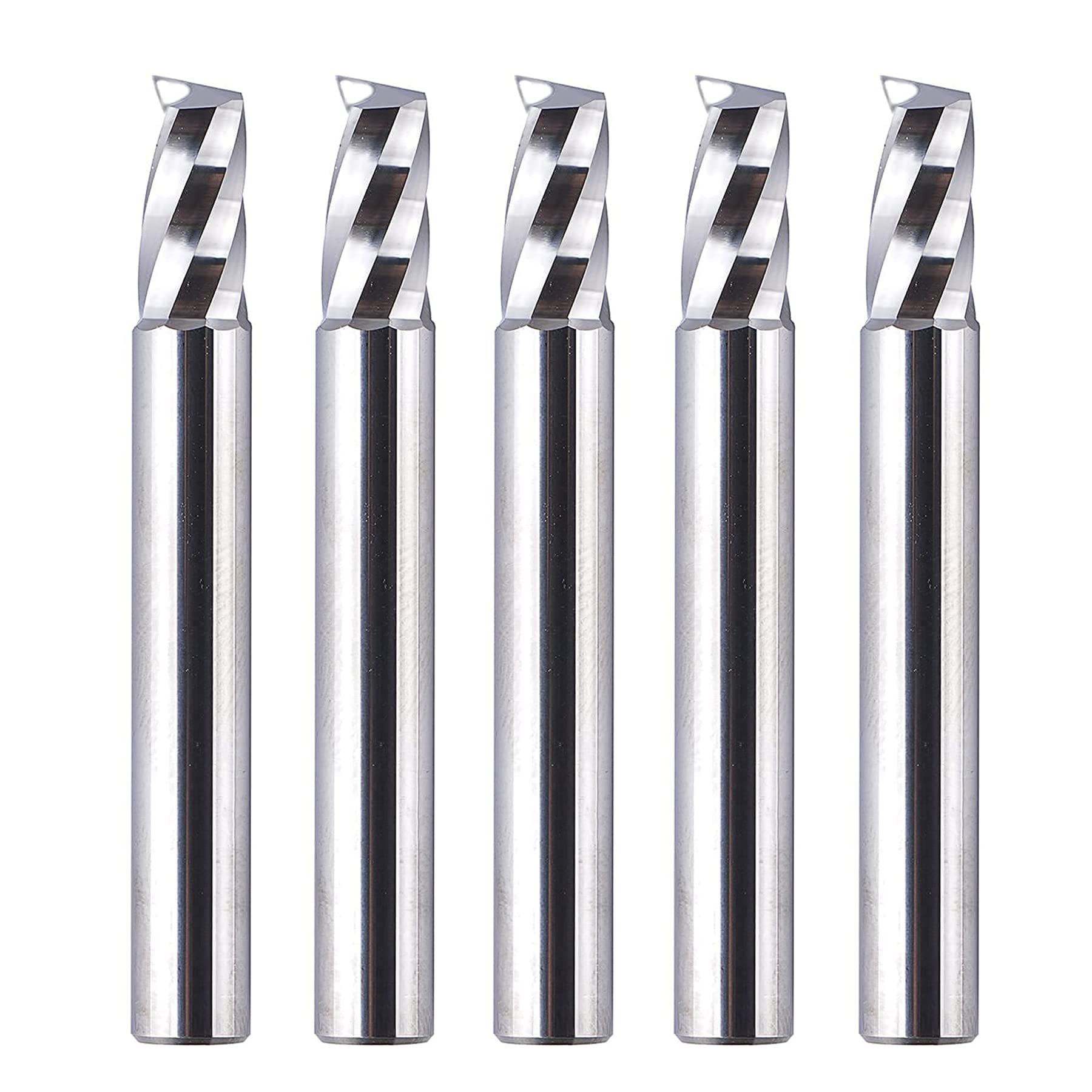 SpeTool 5PCS Single Flute End Mill Set with 1/4 Shank 1" Cutting Length 2" OVL, Solid Carbide O Flute Spiral Upcut Router Bits CNC Milling Cutter for