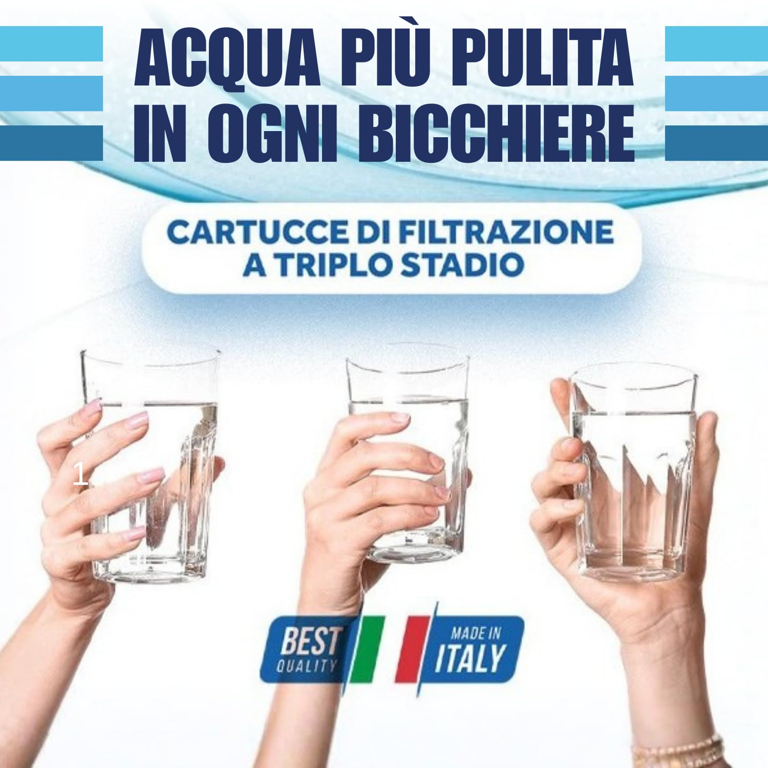 AQUASKUDO Filtro Acqua Rubinetto tre Stadi 3/4, Kit Filtro Acqua Sotto Lavello Made in Italy - Depuratore Acqua Domestico, Contenitore Filtri Anticalcare e Carboni Attivi