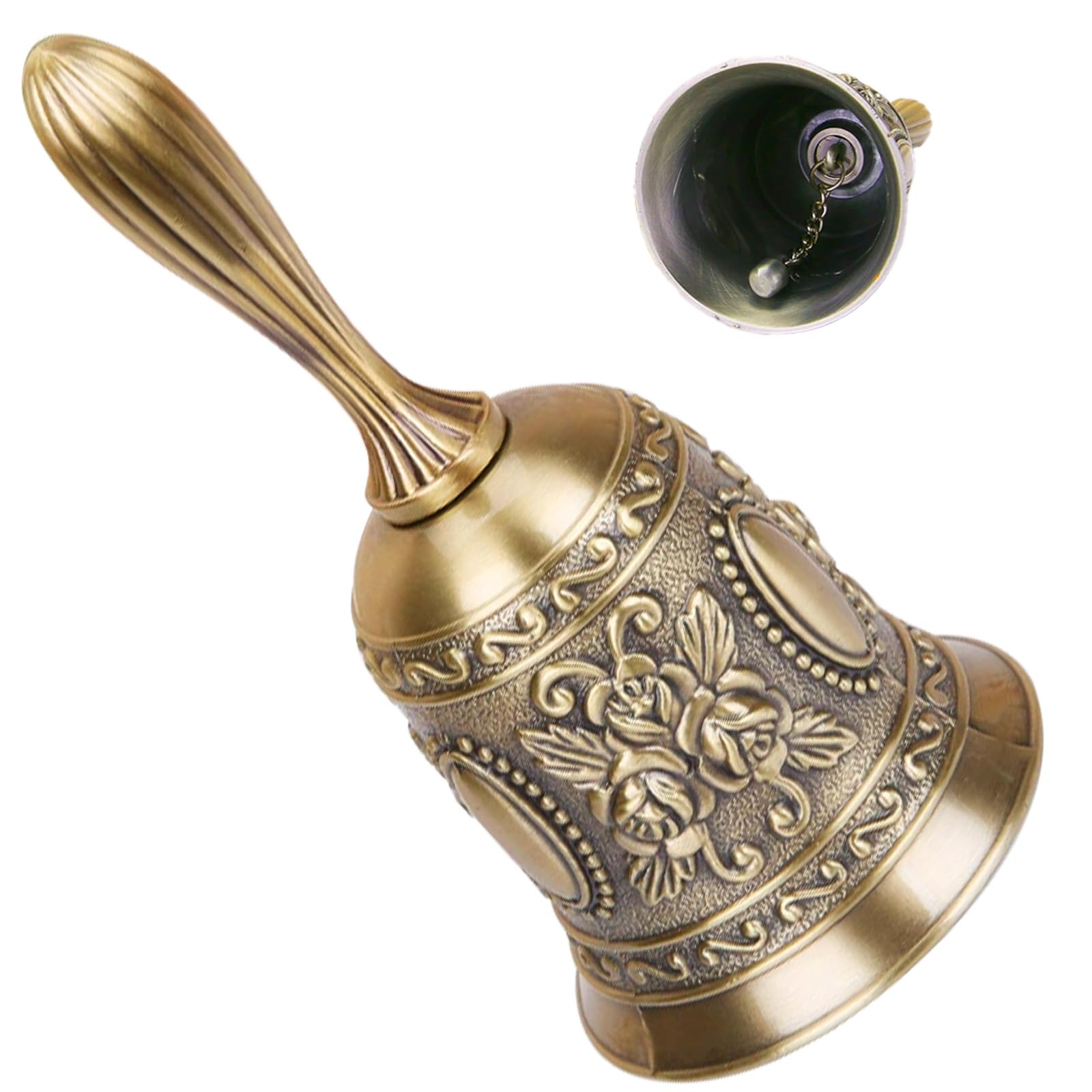 Brateuanoii Campana de Mano Metal, Campanilla de té, Campana de Mano de Bronce, Metal té Mano Bell, para La Escuela, Recepción Cena Servicio De Hotel Decora Hogar Campana de Navidad