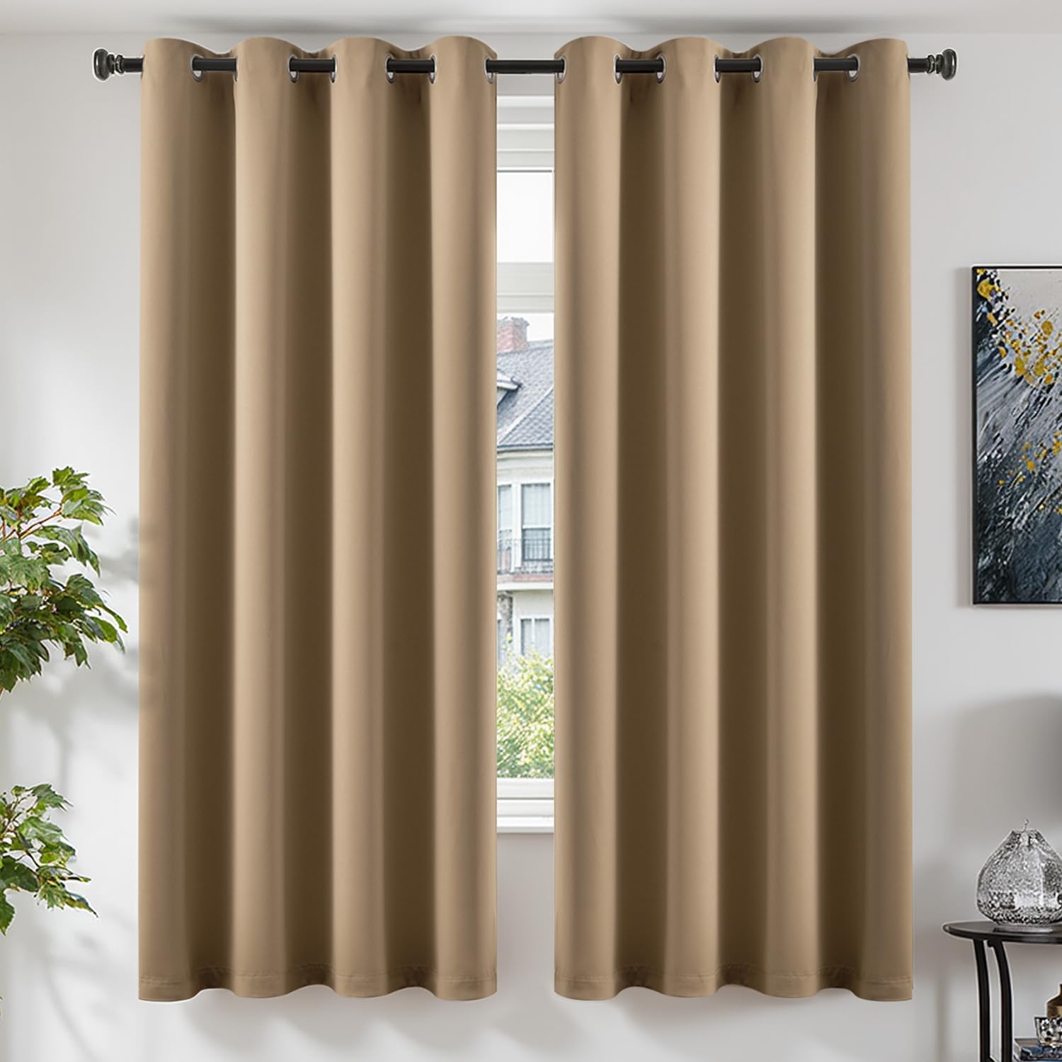 TOPICK Blackout Curtains for Bedroom Living Room, W46 xL72, 2 Panels Taupe