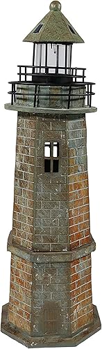 Sunnydaze Estatua solar náutica faro decorativo de jardín decoración de patio al aire libre figura de ladrillo LED de 35 pulgadas de alto pieza de