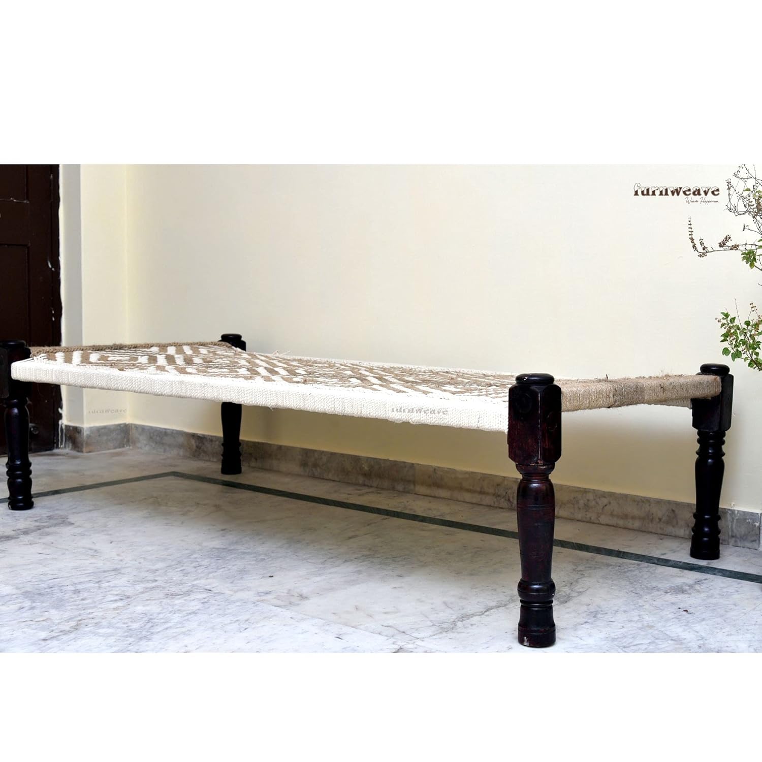 FURNWEAVE Cotton Jute Rope Cot Sheesham KhatiyaKhaat Solid Wood