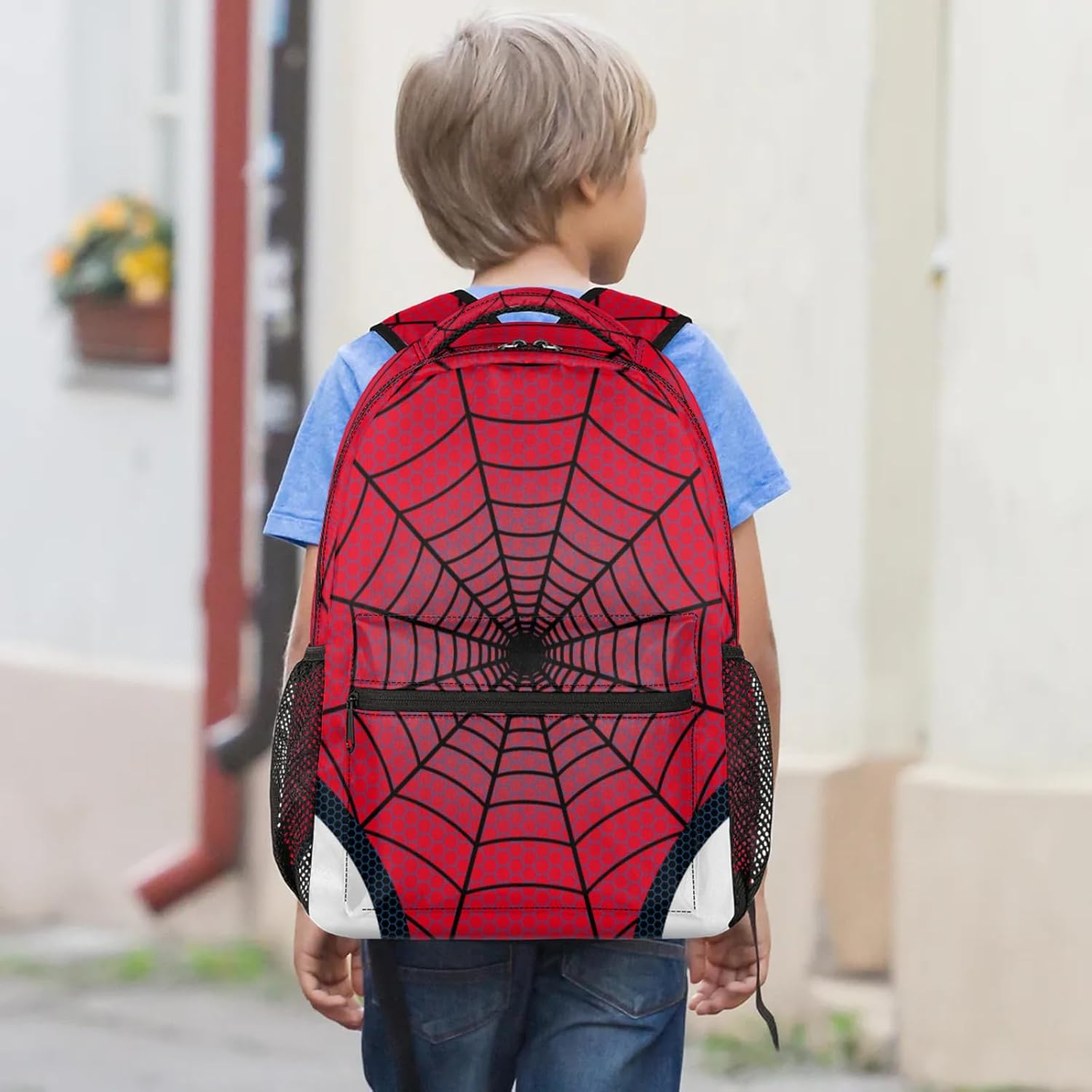Kids Backpacks for Boys Girls - 16 Inch Schoolbag Lightweight Waterproof Book Bag for Preschool, Kindergarten, Elementary Back to School Children Red Spider Web