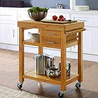 Home Aesthetics Bamboo Rolling Kitchen Island Cart with Drawers, Shelves, Towel Rack & Locking Casters - Butcher Block Prep Trolley
