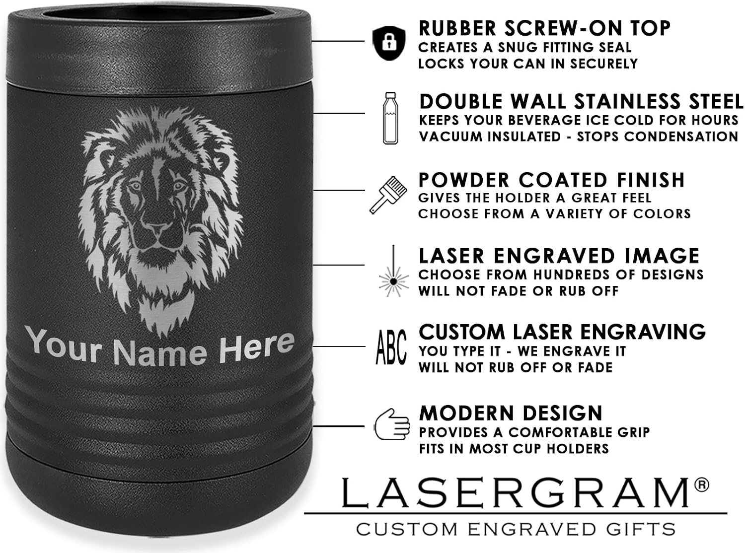 LaserGram Personalized 12 oz. Stainless Steel Can & Bottle Insulator, Flag of Mexico – Keeps Drinks Cold Longer (Black)