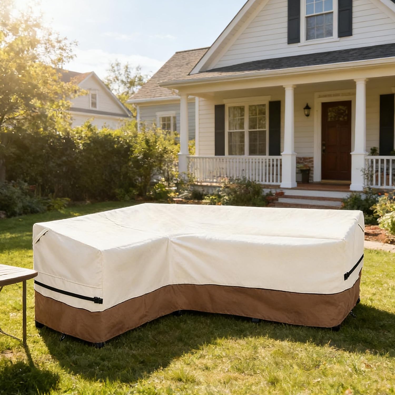 okcool Outdoor Sectional Cover,L-Shaped Patio Furniture Covers for 4-Seater Outdoor Sectional Furniture Couch 58”W (Left Side) x 85”W (Back Length),Beige & Brown