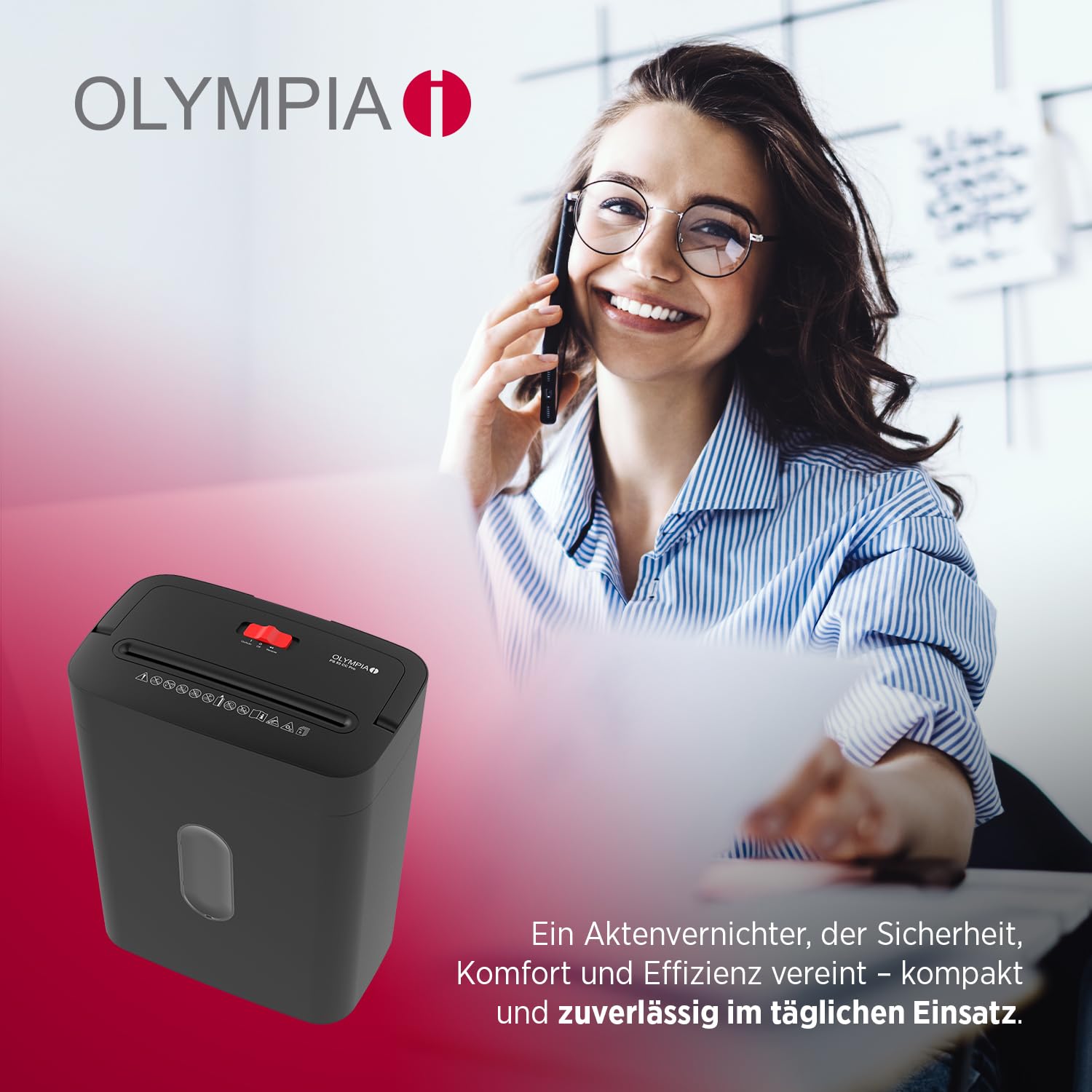 OLYMPIA PS 53 CC Pro Aktenvernichter schwarz | Papierschredder für Home Office & Büro | Schredder Aktenvernichter P-4 | Partikelschnitt 4×38 mm | 6-Blatt Shredder Papier | 15 L Papier Schredder Gerät