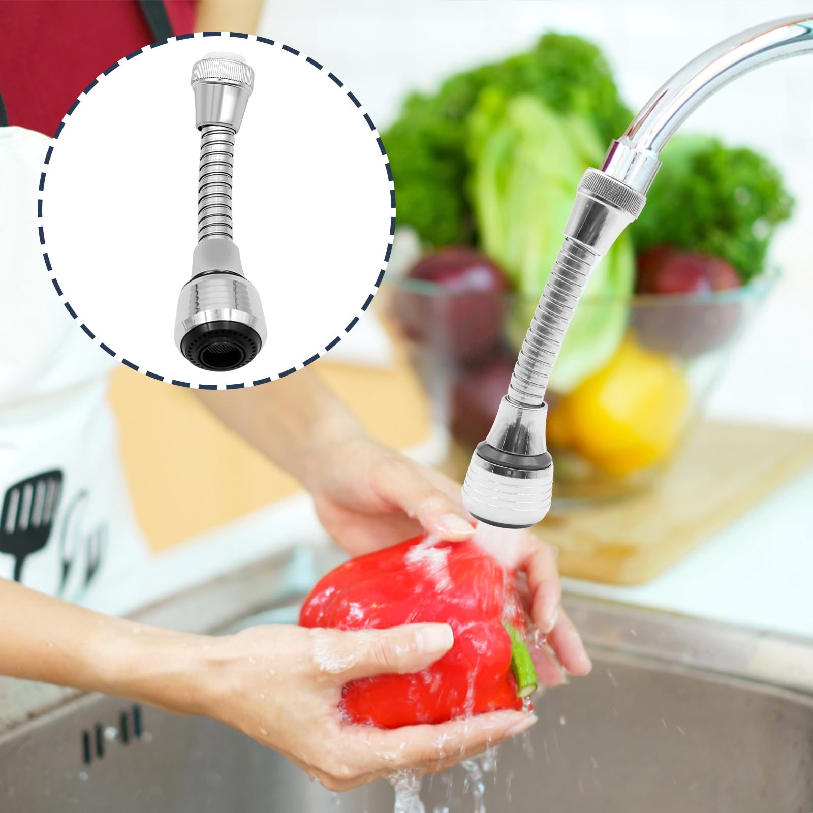 VEGCOO 3Pcs Aireador Grifo Cocina, Alargador Grifo Giratorio 360°, Adaptador Grifo Cocina, Grifo de Ahorro de Agua Extensor Grifo para Cocina y Baño