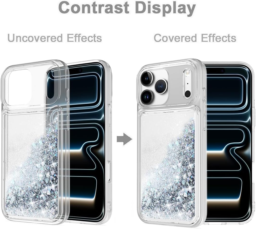 for iPhone 17 Pro Max Case, Bling Flowing Liquid Floating Sparkle Colorful Glitter Waterfall TPU Protective Phone Case 6.9",Silver - Image 3