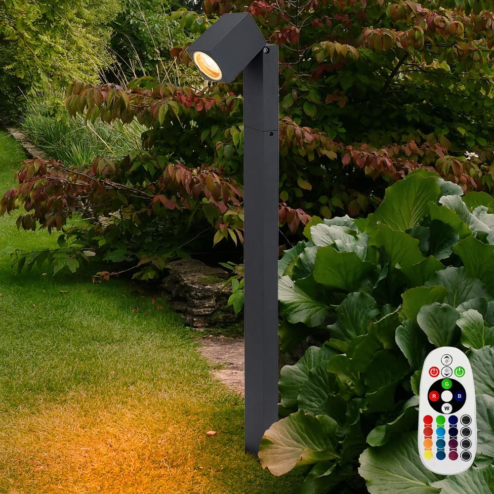 Wegeleuchten Außen anthrazit Garten Stehlampe Aussen Außenleuchte Terrasse stehend, schwenkbar, Fernbedienung dimmbar, 1x RGB LED 3,5W, LxBxH 11,5x7,2x80 cm