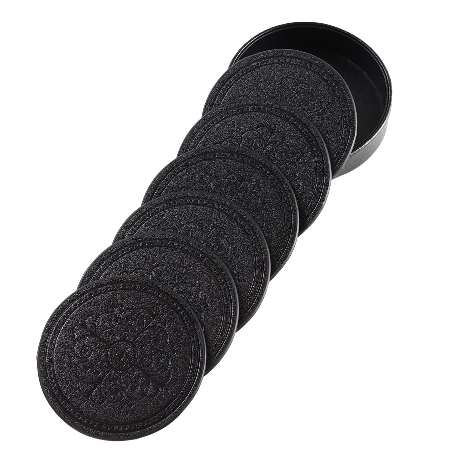 Lisrsc PU Leather Coasters Set of 6 with Holder - Black Round Drink Coasters for Coffee Table - Image 3