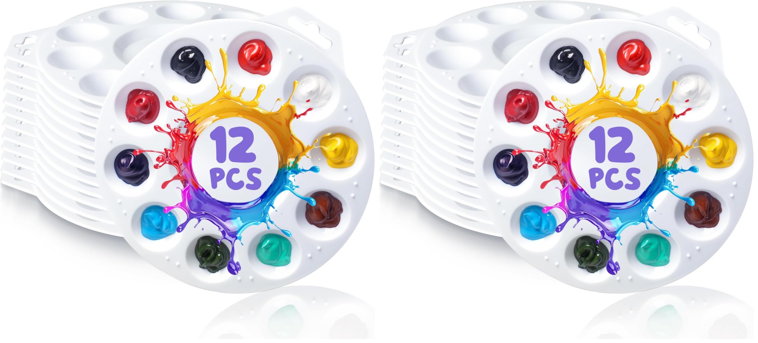 Halobios Paint Tray Palettes, Plastic Paint Pallets with Hanging Hole for Children or Students to Paints on School Project, Art Class or Have a Birthday Painting Party -12pcs (Pack of 2)