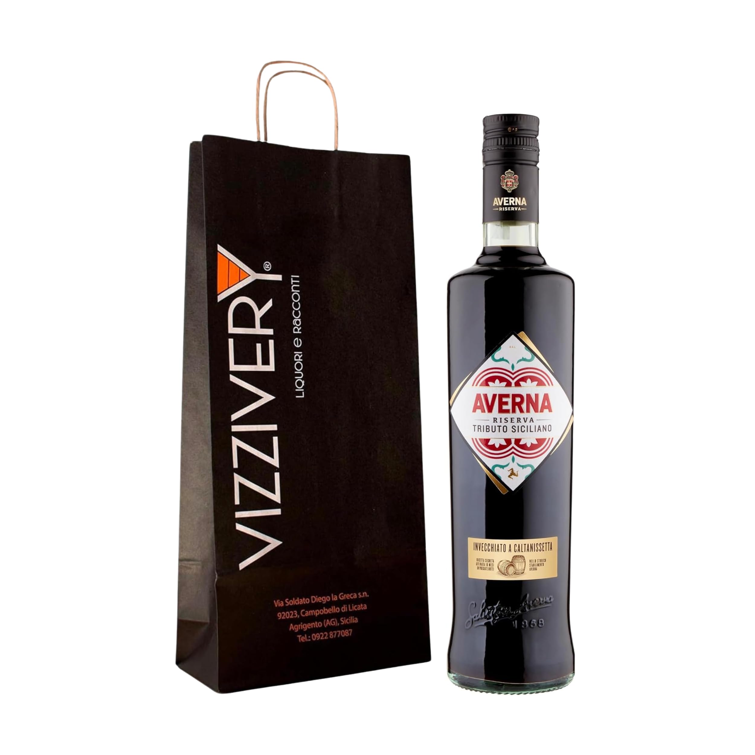 Averna Riserva Tributo Siciliano - Flasche in limitierter Auflage, italienischer Amaro mit zitrusartigem Geschmack, mindestens 18 Monate gereift, 34% Vol., zufälliges Etikett, 70 cl Glasflasche