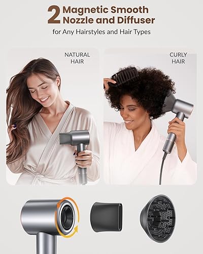 Miniatura 7 de Secador de pelo, 110000 rpm, motor sin escobillas, secador de soplado iónico negativo para secado rápido, secador de pelo con control térmico de