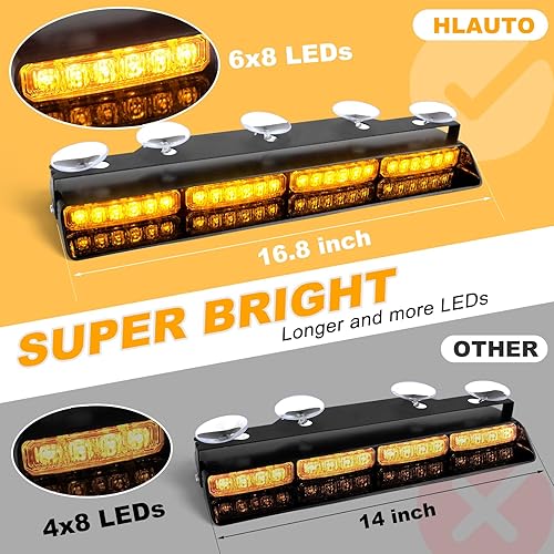 Miniatura 72 de HLauto Luces estroboscópicas de emergencia 6Z4J: luces de seguridad blancas rojas de 2 x 16.8 pulgadas, 48 luces LED intermitentes de advertencia