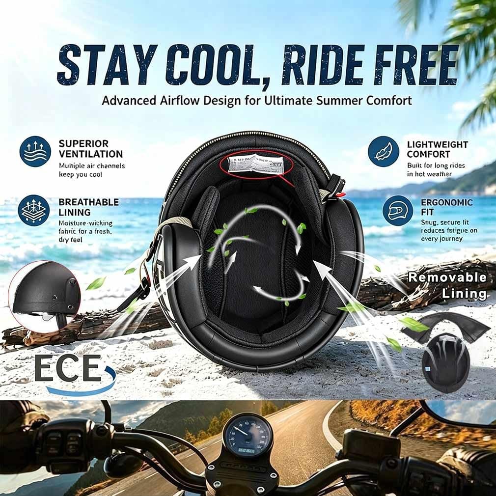 Kask motocyklowy w stylu retro, ze skóry PU, ECE 22.06, lekka powłoka ABS, zdejmowana wyściółka wewnętrzna, z okularami i osłoną twarzy, klamra szybkiego zwalniania, unisex, do miejskich i wiejskich