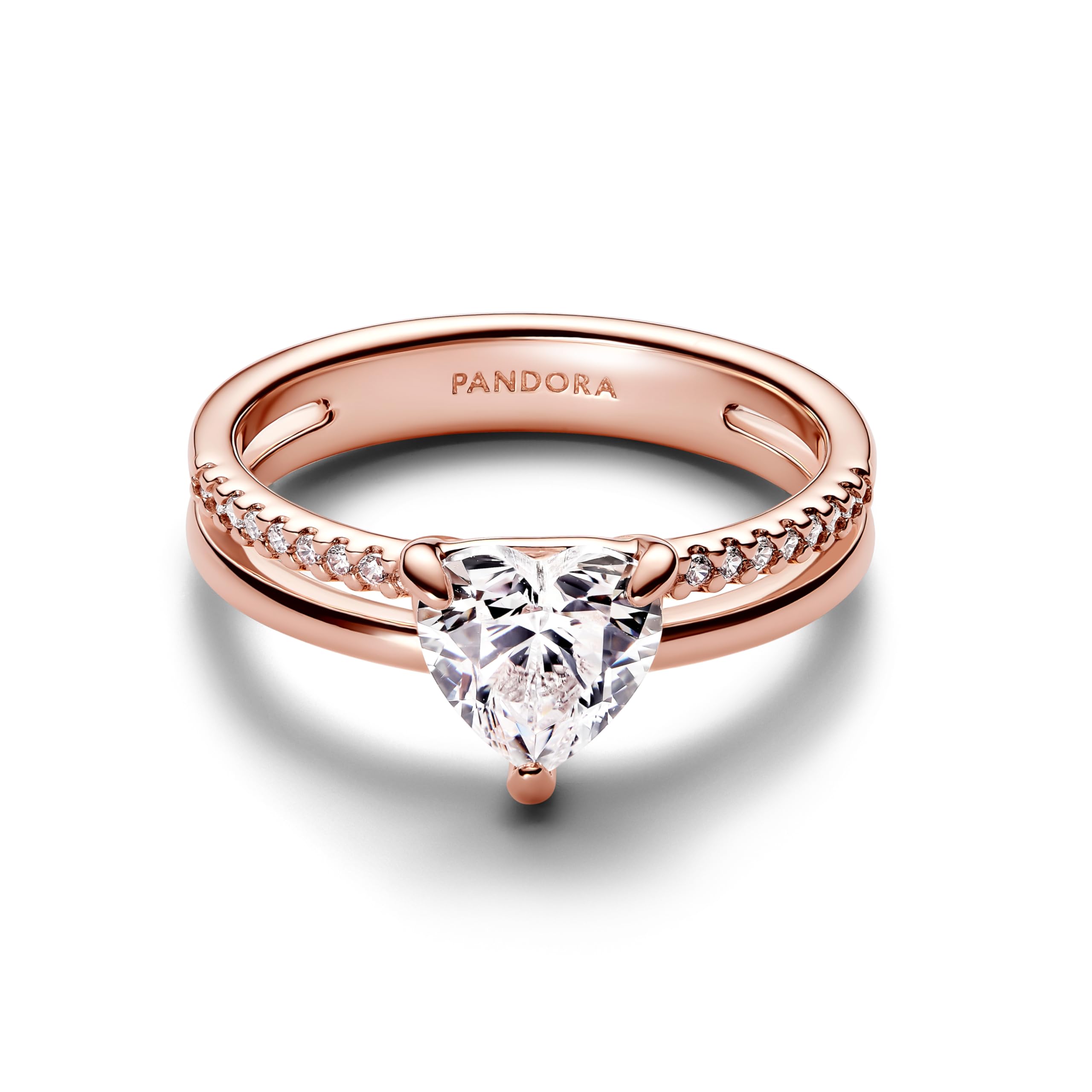 PANDORA Damen Doppelschienenring mit Herz Farbe Rosegold 183100C01