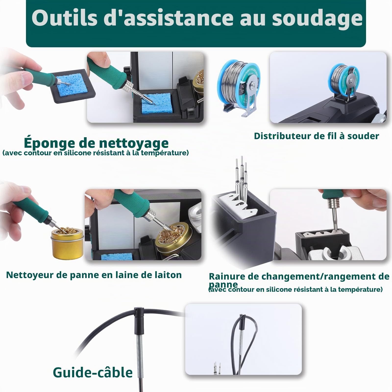 YIHUA 982D Station de soudage de précision avec 3 pointes de fer à souder C210 et 3 pointes de soudure C245, fil de soudure sans plomb, calibration automatique de la température, écran couleur