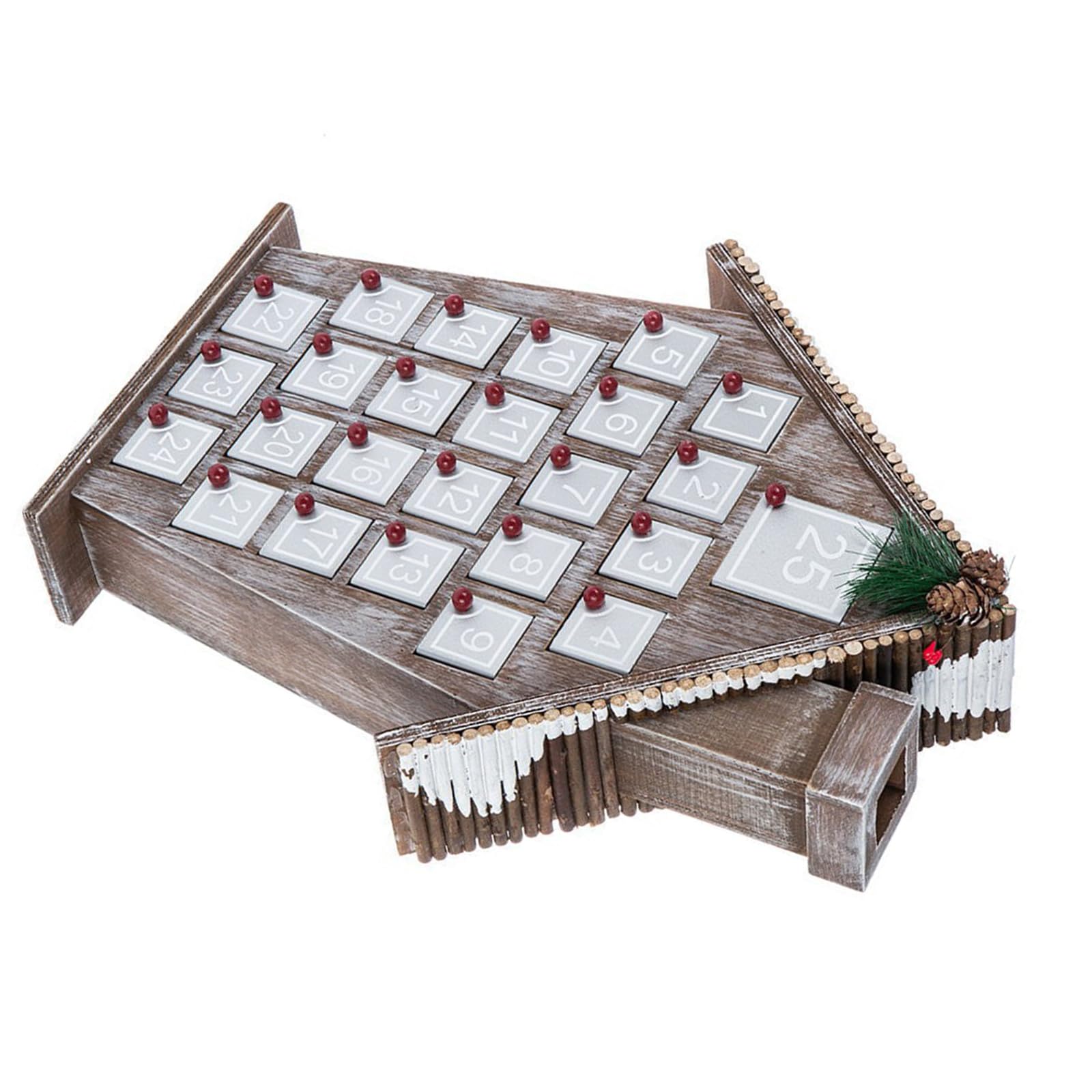 Buxuaaaa Celebration Wood Advents Calendar Houses Gray Wood Houses Advents Calendar with 24 Cards Christmas Countdowns Decoration