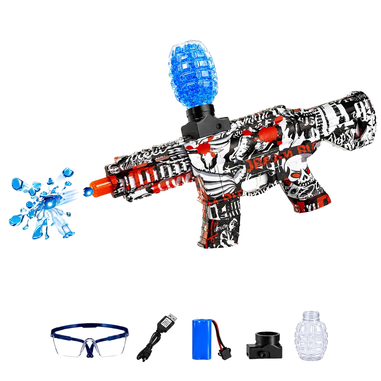 Lanzador Eléctrico de Bolas de Gel Recargable USB para Juegos al Aire Libre y Actividades de Exterior, Juguete Interactivo para Mayores de 14 Años (Grafiti Rojo)