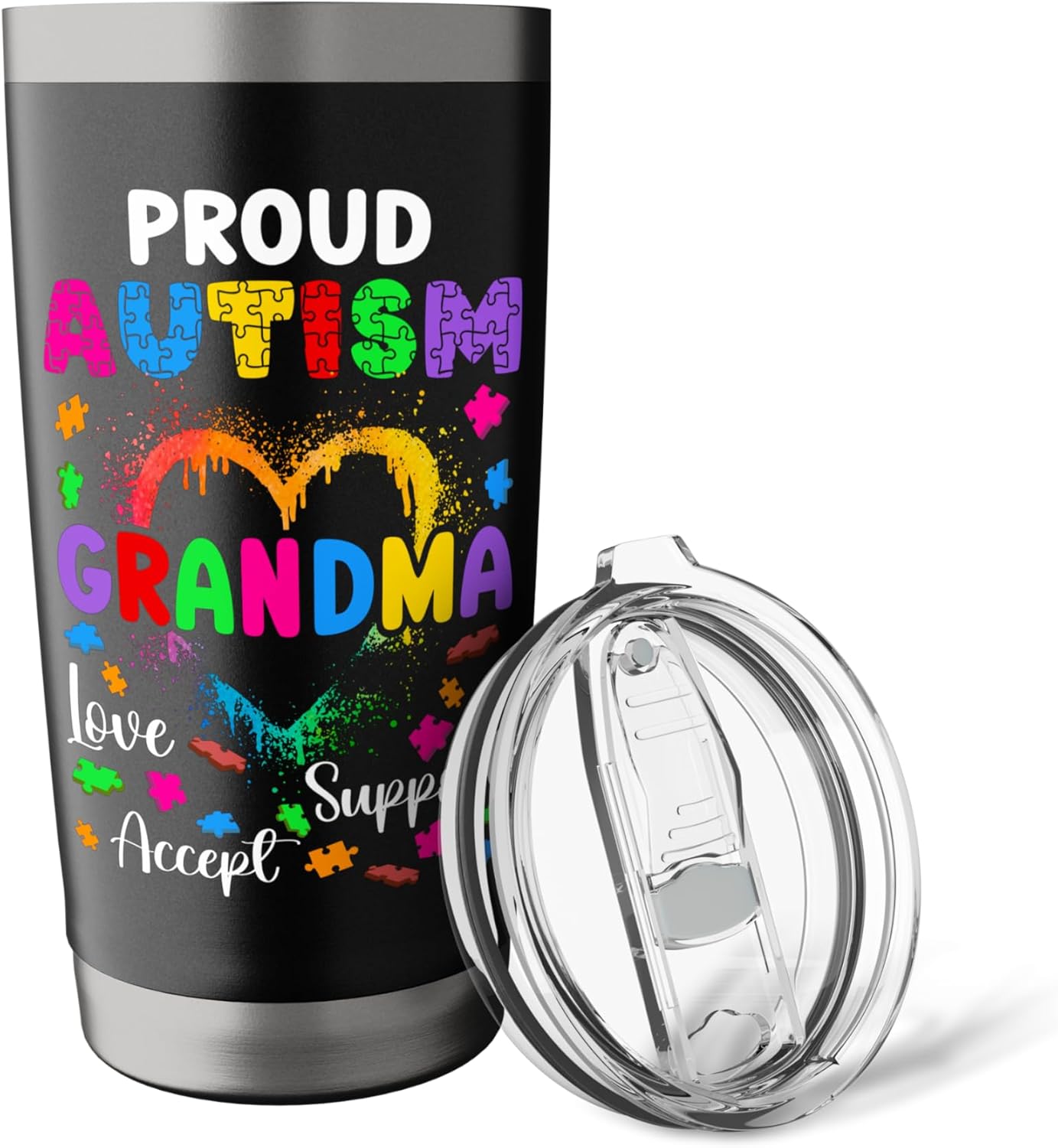 Proud Autism Grandma Love Support Autism Warrior Grandma Stainless Steel Insulated Tumbler - Image 5