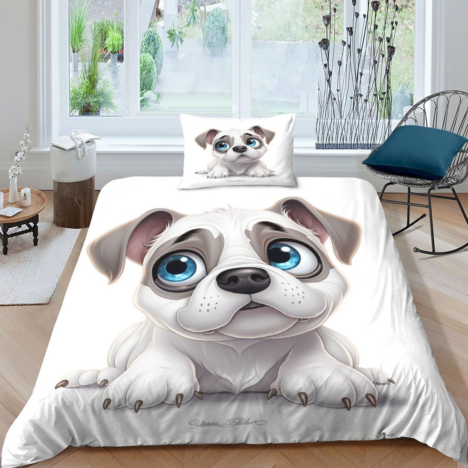 Housse de couette bouledogue ultra douce fermeture éclair lit 135x200