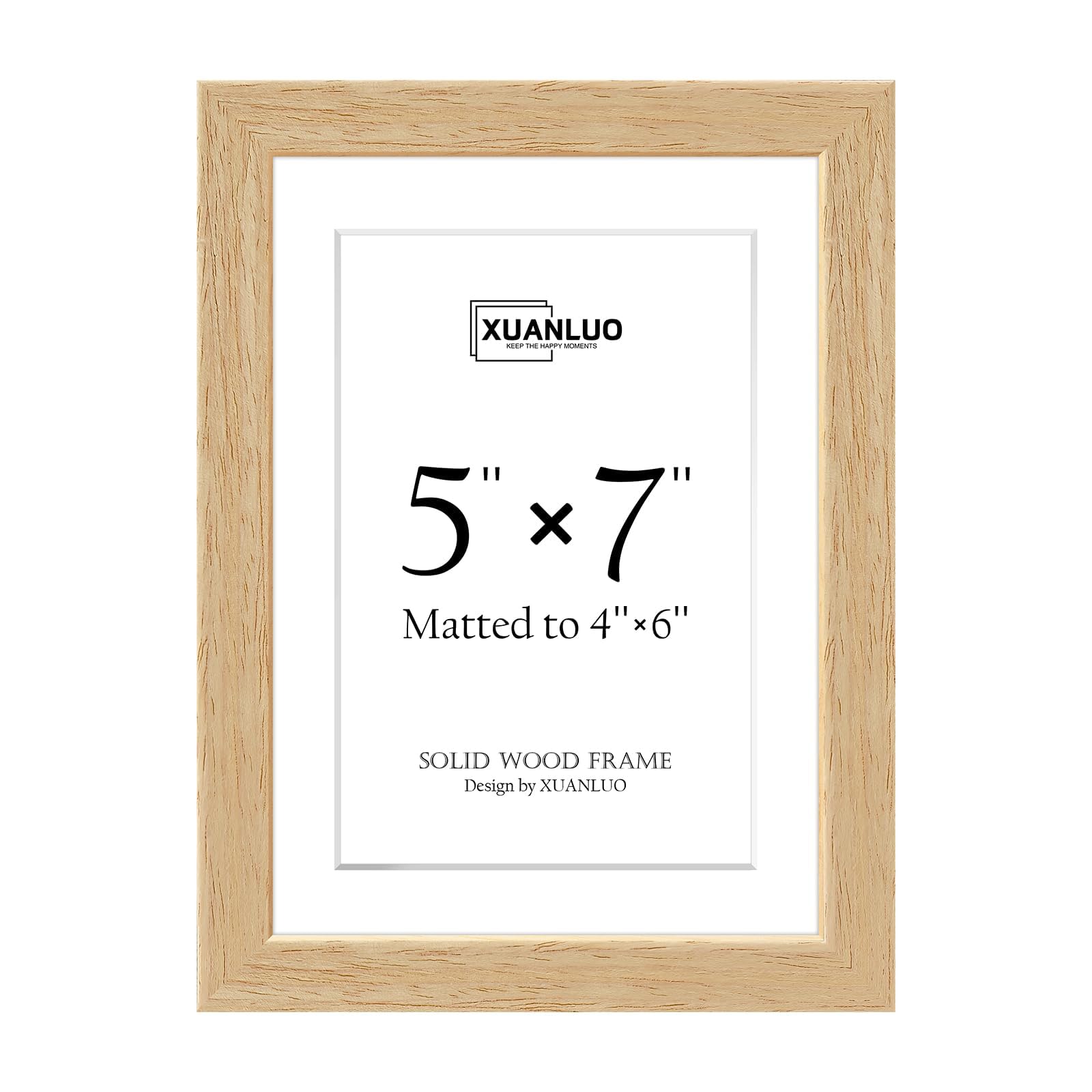 XUANLUO Picture Frames-1 Pack 5x7 Picture Frame,Natural Oak Wood Photo Frames,Display 4x6 with Mat or 5x7 Without Mat,Wall and Desktop Display Ideal for Home Decor