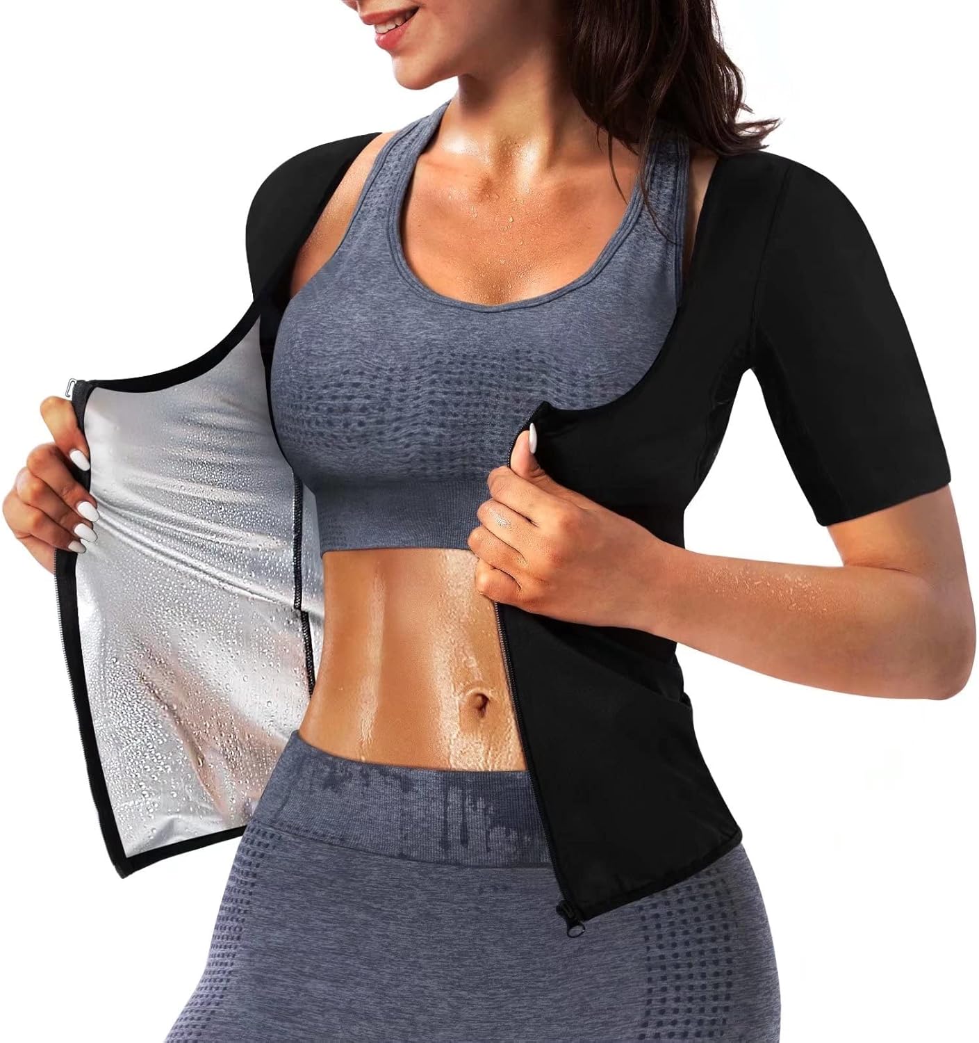 Women Sauna Vest Sweat Tank Top Zipper Compression Shirts Heat Trapping Waist Trainer