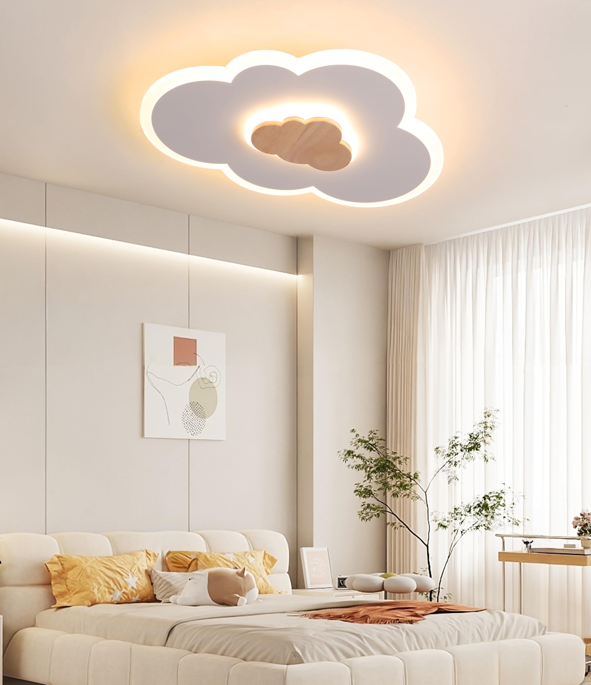 FANLG Lampara infantil Techo, 40CM Lámpara de Techo Nube Dormitorio Luz de Techo Blanco Cálido 3000K Nube Lámpara de Techo para Habitación Infantil | Dormitorio | Salón