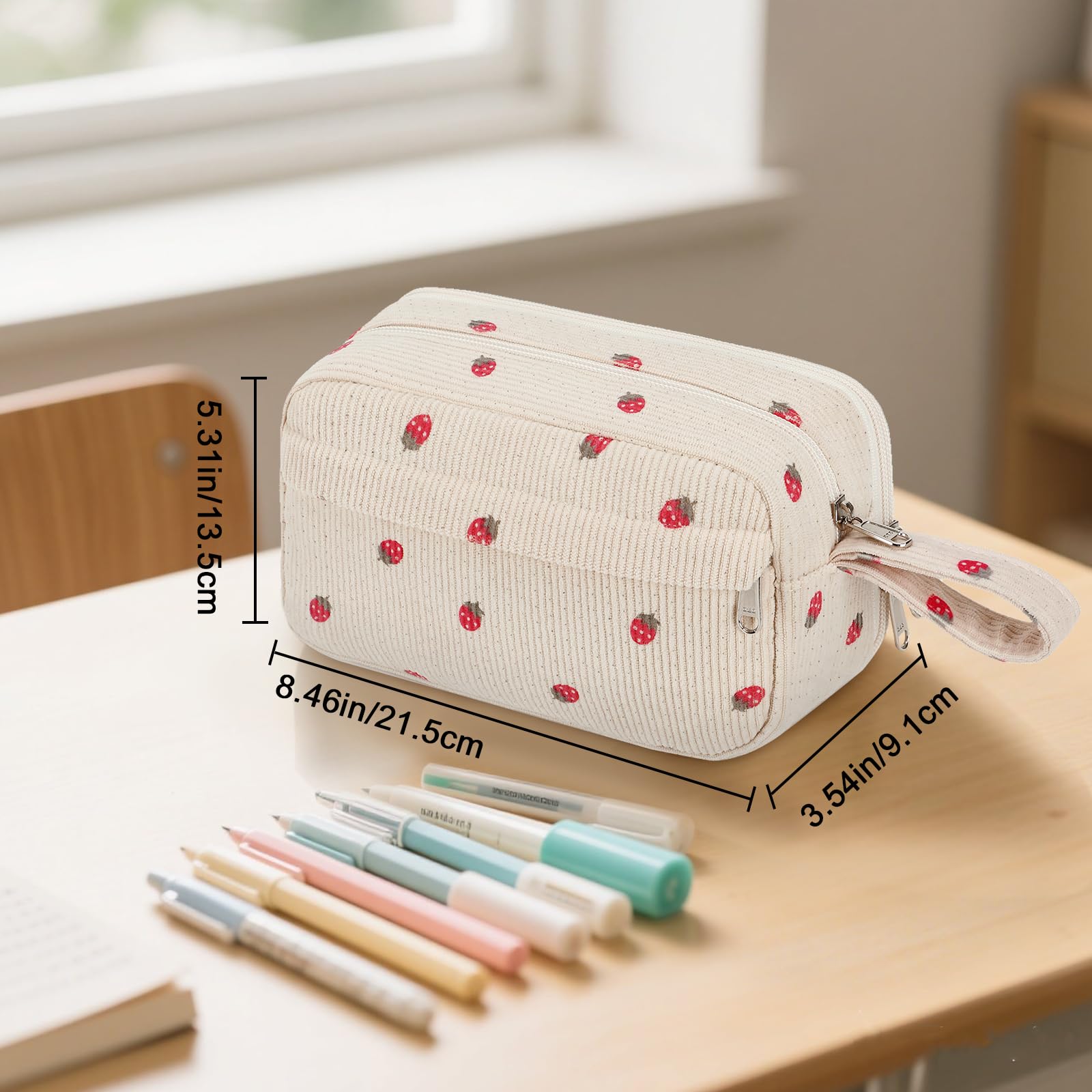 LEDAOU Pencil Bag, Large Capacity Pencil Case with Zipper, School Supplies for Teenage Girls, 22 x 12 x 9 cm - Image 3