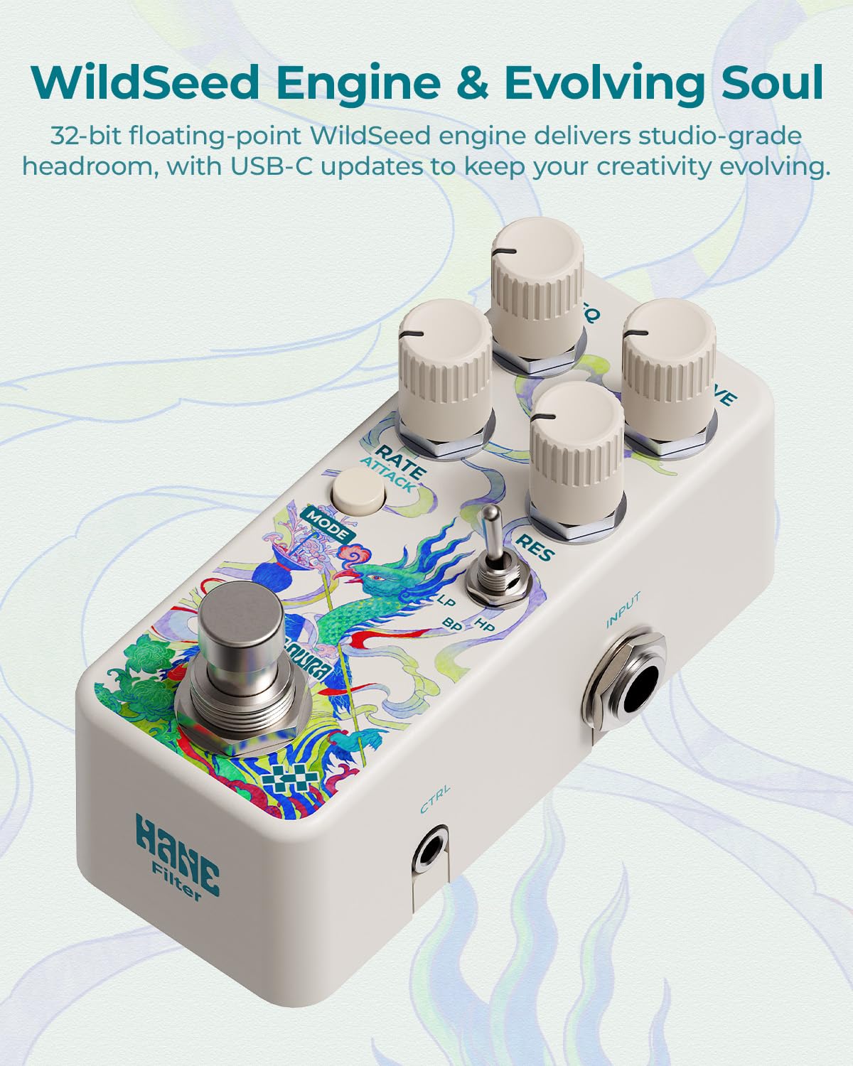Hane Filter Pedal Pédale d'effets pour guitare | Avec Tap Tempo, modulation LFO, sensibilité tactile dynamique, suivi analogique pour Funk Quack & Synth Bass