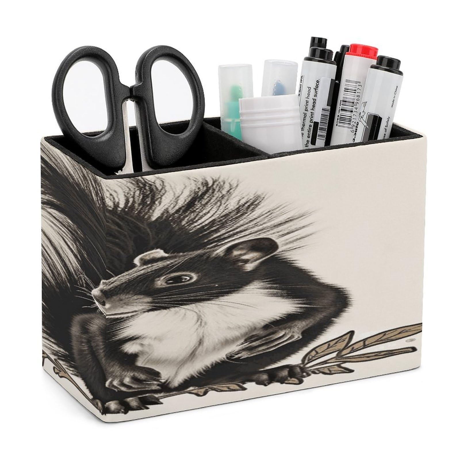 Porte-stylo mouffette en cuir pour organiser le bureau de la maison