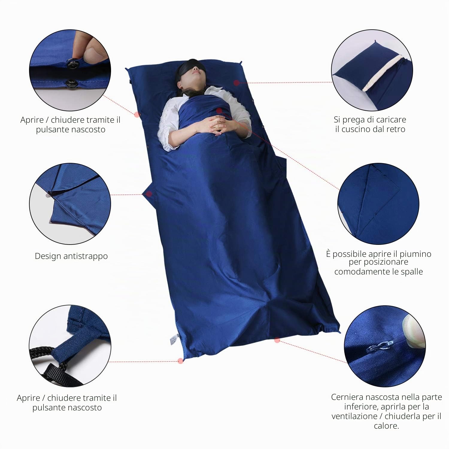 MYCARBON Sacco Lenzuolo 100% di Cotone 220x90cm Sacco a Pelo Traspirante Antibatterico, Anti-odore non Genera Elettricità Statica Lenzuola a Sacco da Viaggio Campeggio Sacco Letto