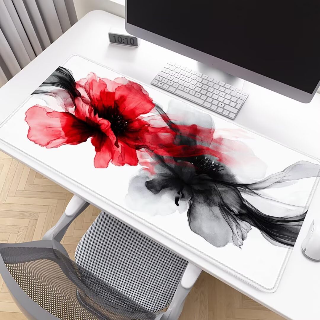 Tapis de Souris Noir Tapis de Souris Gamer XXL 1200x600x3mm ImperméAble Et AntidéRapant Mousepad Bords Cousus Une éTendu SousMains Tapis Souris Rouge pour Gamer, Pc et DéCoration de Bureau D63
